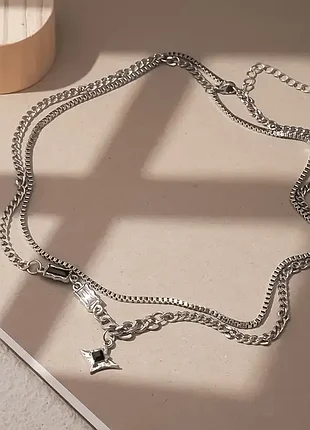 Мужской хип-хоп стильная двойная титановая цепочка с подвеской в виде звезды