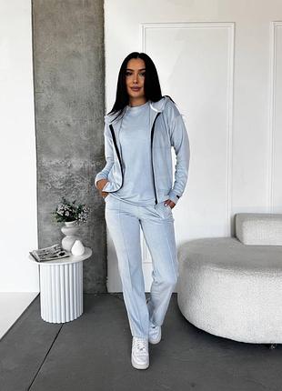 Жіночий велюровий костюм трійка | кофта, футболка та штани | 25041