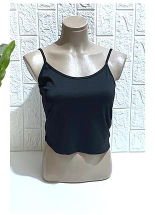 Eur 38 майка на бретельках топ короткий чорний літній облягаючий жіночий
