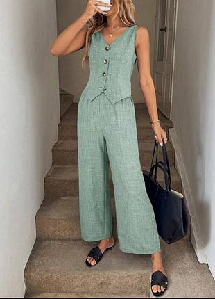 Брючний костюм льон бохо,  жилетка та широкі штани, брюки, жилет