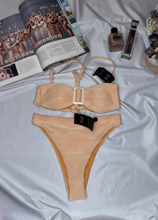 Купальник смужка роздільний бандо високі плавки від hunkemoller riviera