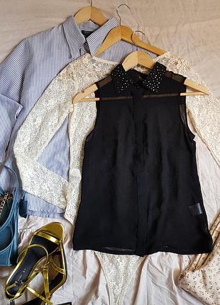 Шифоновая блузка женская рубашка женская футболка женская шифоновая майка женская черная