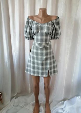 Безумный стильный эффектный костюм в клетку топ и юбка шикарного качества размеры 44 и 46 в имеющихся