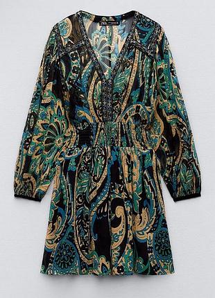 Платье приталенное легкое zara new в огурцы/лента размер m-l идеал