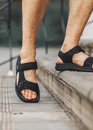 Чоловічі сандалії зі штучної шкіри на липучках чорні 40 - 44 | босоніжки сандалі