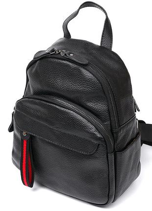 Кожаный небольшой рюкзак женский черный 21х23х10 см. vintage 20675