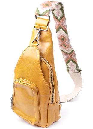 Яркая женская сумка из экокожи с акцентом на текстильную лямку желтый vintage 22775