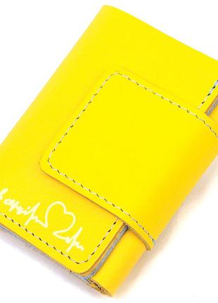 Компактное кожаное портмоне в три сложения комби двух цветов сердце желто-голубое grande pelle 16730