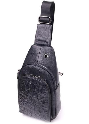 Шкіряна сумка слінг чоловіча через плече чорна розмір 17х30х8 см  vintage 21400