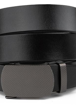 Ремень мужской с зернистой пряжкой автомат черный vintage 20272