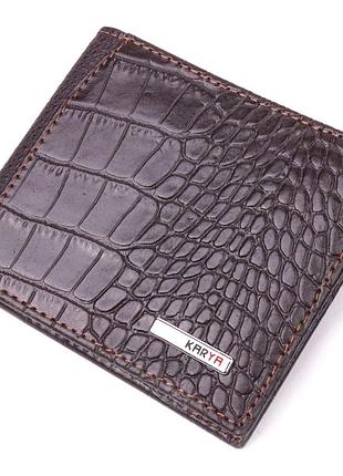 Фактурный мужской зажим с монетницей из натуральной кожи с тиснением под крокодила коричневый karya 21405