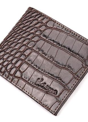 Практичный мужской зажим из фактурной кожи под рептилию коричневый karya 21050