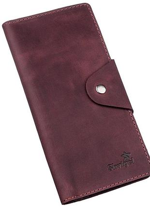 Бумажник женский вертикальный из винтажной кожи на кнопках бордовый shvigel 16178