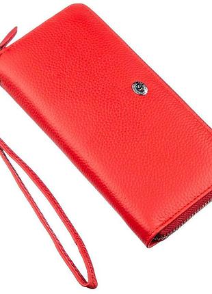 Женский клатч на молнии красный 9х18,5 см st leather 18931