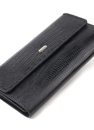 Фактурный вместительный женский кошелек из натуральной кожи черный canpellini 21664