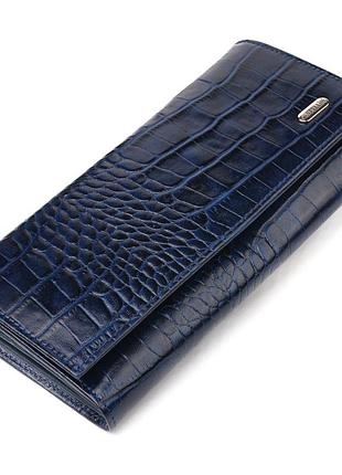 Надежный женский кошелек с монетницей из натуральной фактурной кожи синий canpellini 21531