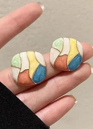 Ніжні сережки квадрат, запечена емаль, геометрія