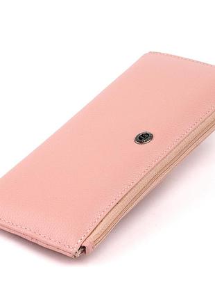 Горизонтальный тонкий кошелек из кожи женский розовый st leather 19325