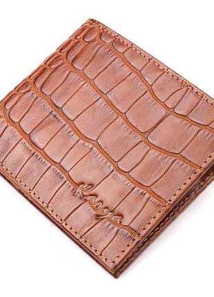 Небольшой мужской зажим из фактурной кожи под рептилию коричневый karya 21051