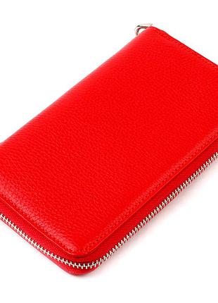 Яркий кошелек-клатч для женщин из натуральной кожи красный 17х10,5х2 см canpellini 21619