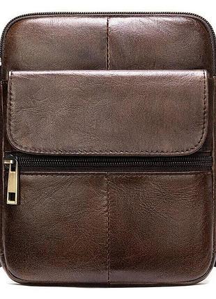 Мужская кожаная сумка через плечо мессенджер коричневая кросс боди vintage 14990