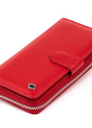 Вертикальный вместительный кошелек из кожи женский красный st leather 19306