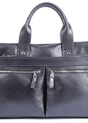 Сумка для ноутбука та документів шкіряна синя  розмір 38х26х7-10 см shvigel 00976