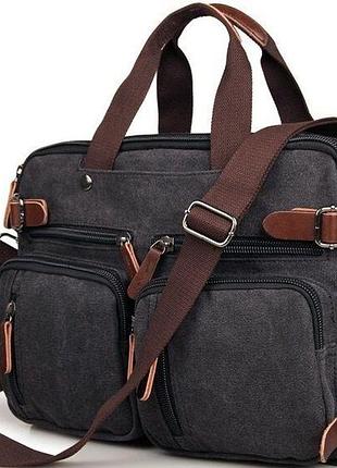 Рюкзак трансформер дорожня сумка чоловіча сіра текстильна 38х30х12,5 см vintage 14480
