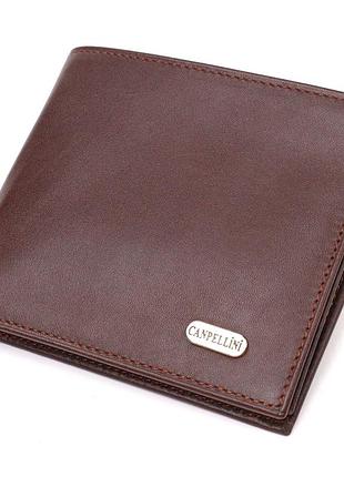 Оригинальное мужское портмоне из натуральной гладкой кожи темно коричневое canpellini 21782