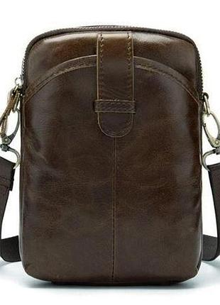 Мужская кожаная сумка через плечо мессенджер коричневая кросс боди vintage 14728