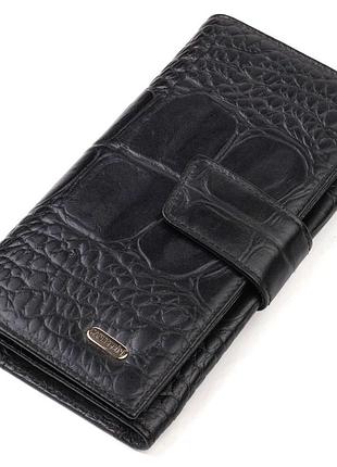 Красивое вертикальное мужское портмоне из натуральной кожи с тиснением под крокодила черное canpellini 21844
