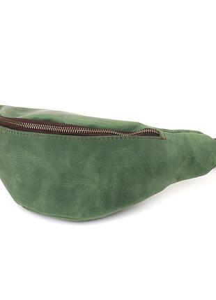 Чоловіча бананка із вінтажної натуральної шкіри зелена 34×14×7 см shvigel 23142