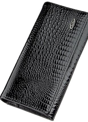 Кошелек женский из экокожи лаковый черный kivi 19012