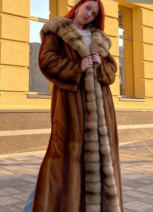 Розкішна шуба норка капюшон соболь баргузин lux італія 🇮🇹  140 см р.48-52