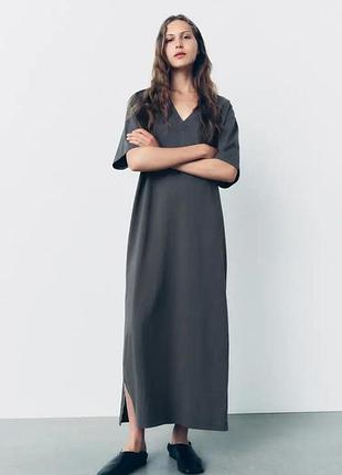 Сукня футболка міді із щільної бавовни zara -  s