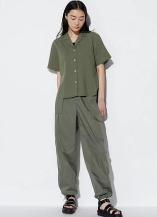 Стильная женская рубашка рубашка блуза блузка с короткими рукавами и открытым воротником в составе лен лен лен лен бренд uniqlo, р.xs