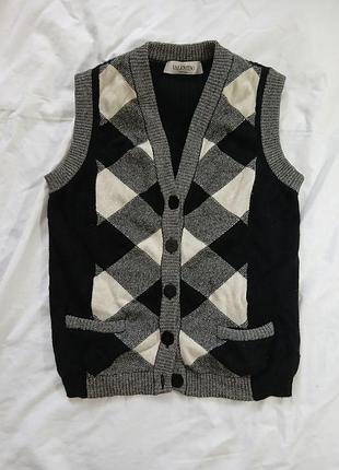 Жилетка valentino чорна кашемір і шерсть приталена з візерунком ромби розмір s