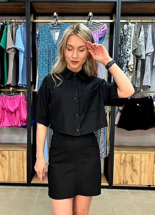 Костюм жіночий зі спідницею льняний легкий літній коротка спідниця рожевий чорний бежевий синій