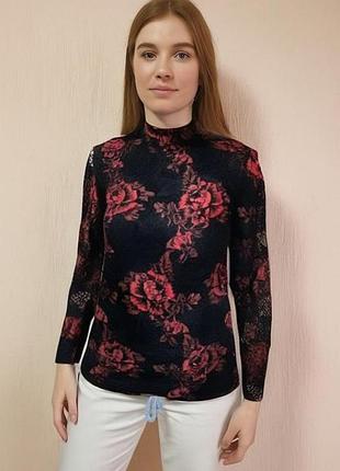524. отличная ажурная блузка в красивый цветочный принт французского бренда costes