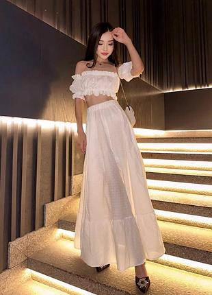 Ефектний легкий літній костюм з довгою спідницею максі та топом 🤍