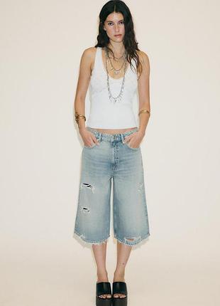 Шорты женские джинсовые мешковатые с дырками zara