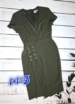 1+1=3 чудова приталена сукня міді хакі з декольте asos, розмір 46 - 48