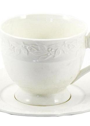 Чашка с блюдцем interos ника фарфоровая 300 мл белая (ltbs-c0113)