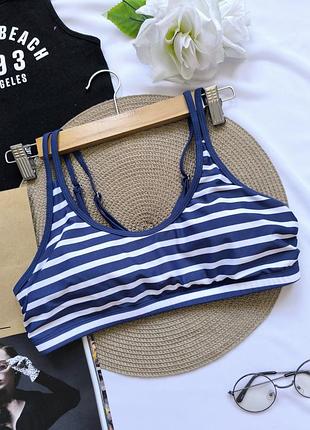 Лиф топ полосатый синий с белым на тонких бретелях верхняя часть купальника топик