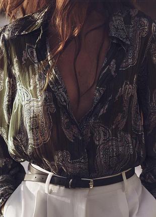 Рубашка с принтом и металлизированным эффектом этно бохо рустик классика винтаж блуза zara