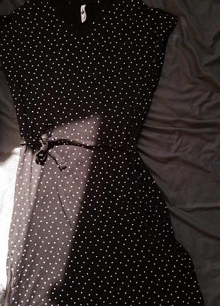 Легкое черное платье в белый горошек от ever.me, размер s