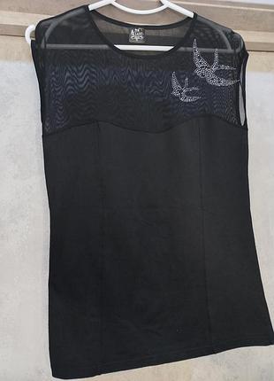 Гарна, натуральна, чорна майка, з сіточкою, зі стразами