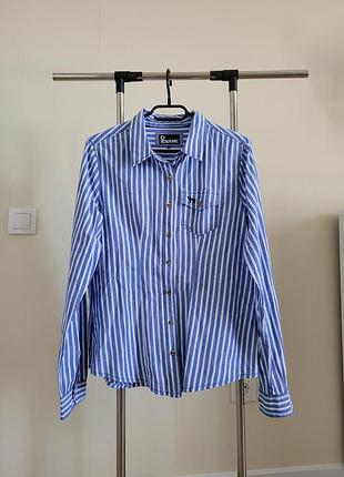 Сорочка жіноча в смужку біло.лакитну з довгим рукавом рl