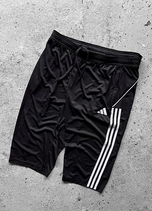 Adidas aeroready ringer 23 black 3/4 pants with zip pockets чоловічі, чорні, спортивні 3/4 штани з кишенями на блискавці, логотипом та білими смужками