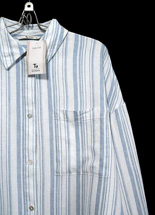 Льняная полосатая рубашка на пуговицах р.16